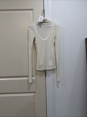 Zara Cream Layered Scoop-Neck Long Sleeve Top